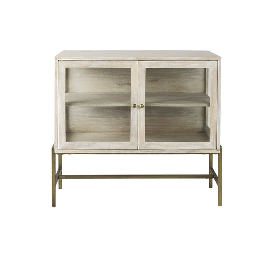 38" White Solid Wood Sideboard with Two Glass Doors-0