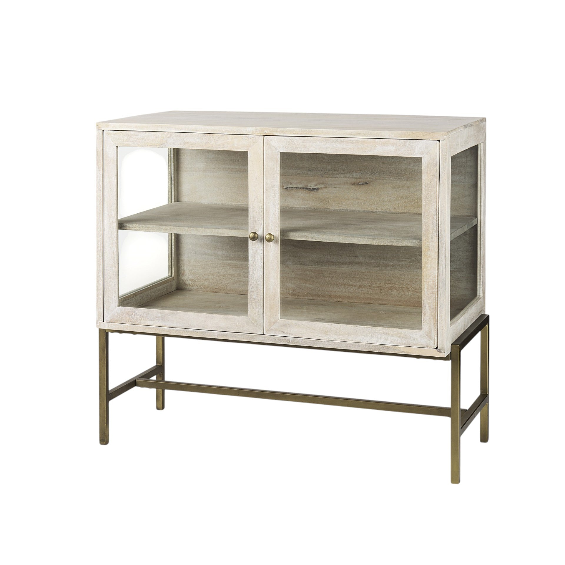 38" White Solid Wood Sideboard with Two Glass Doors-2