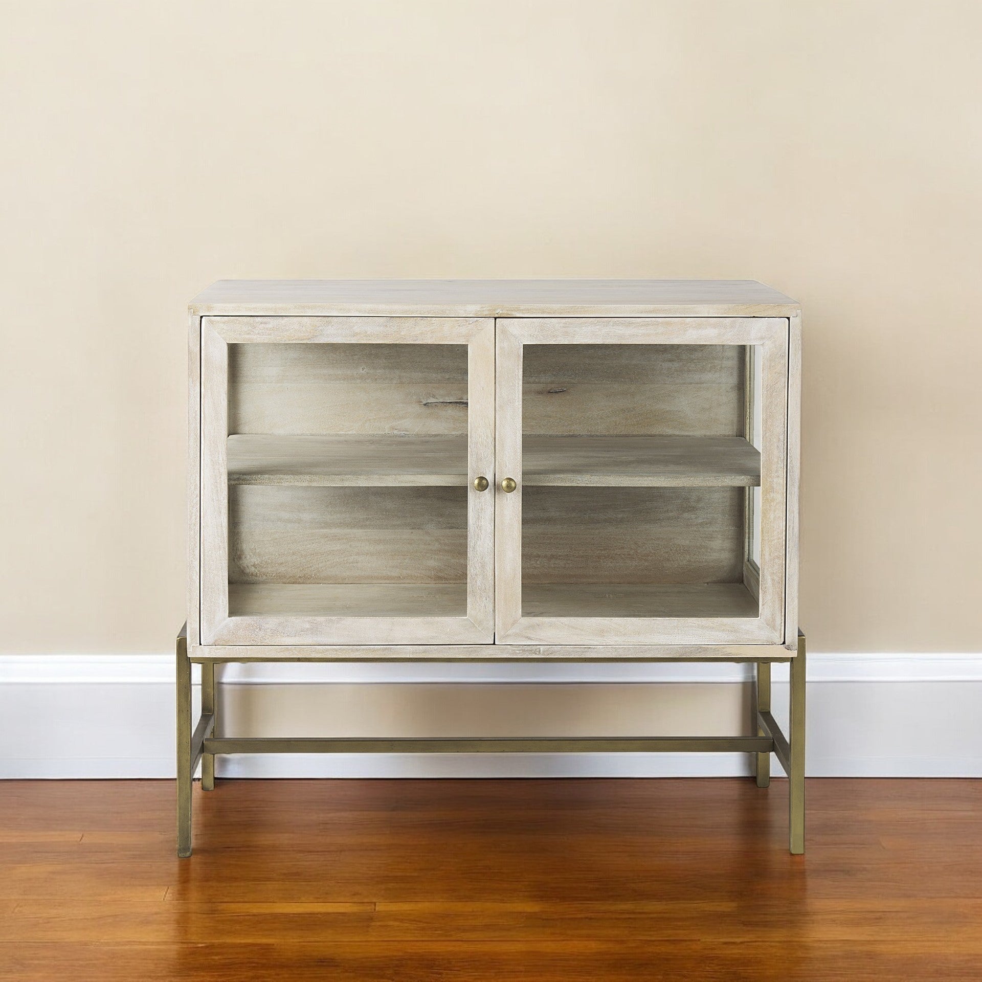 38" White Solid Wood Sideboard with Two Glass Doors-1