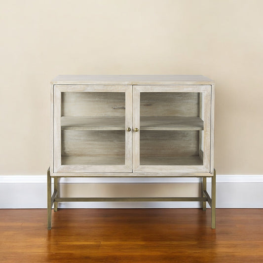 38" White Solid Wood Sideboard with Two Glass Doors-1
