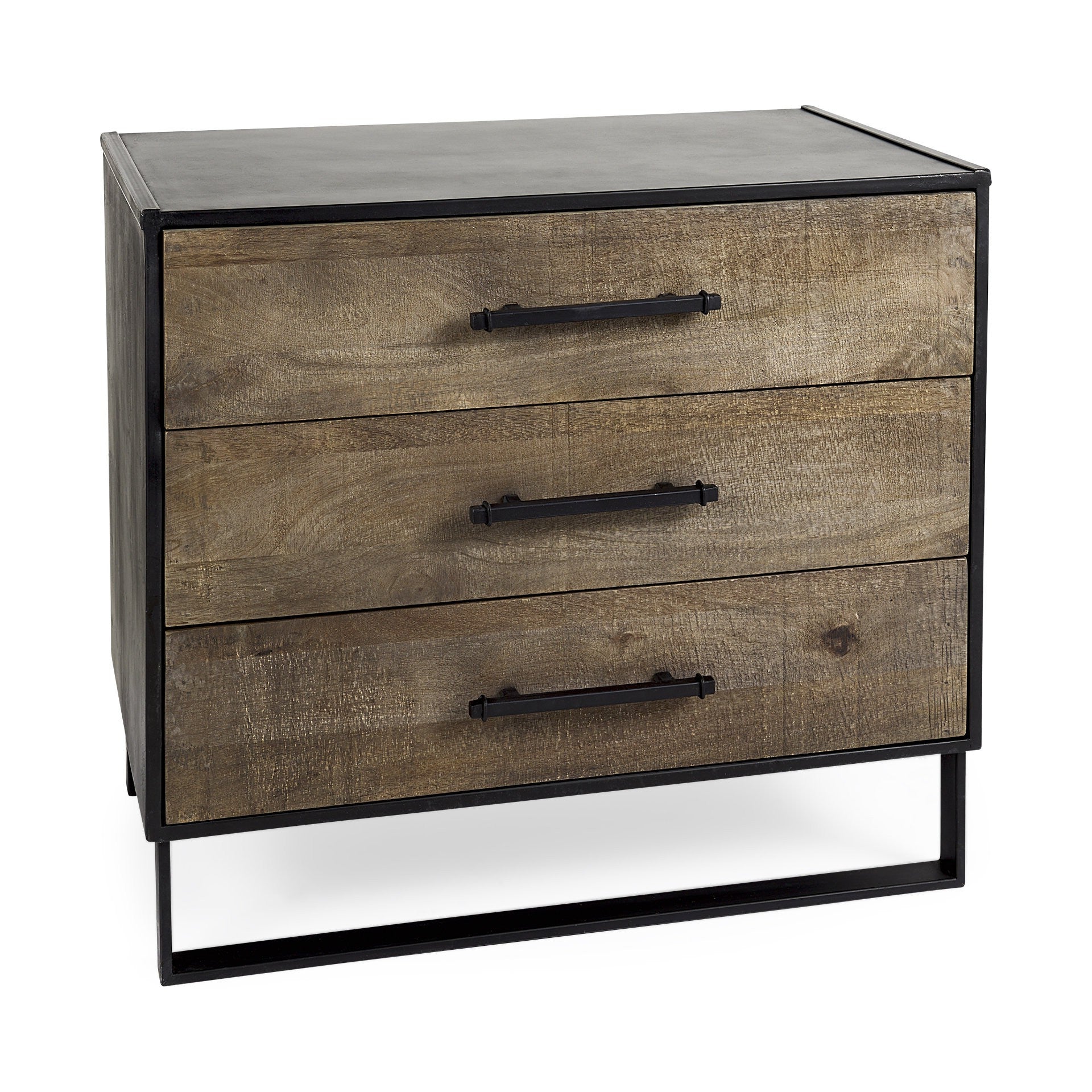 20" Brown and Black Distressed Accent Cabinet With Three Drawers-4