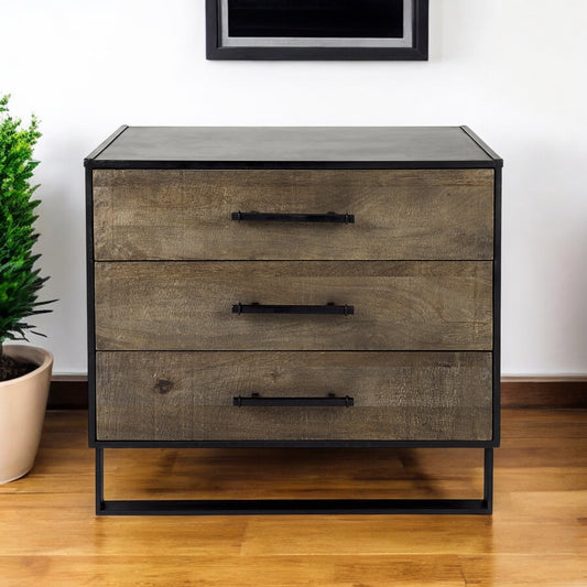 20" Brown and Black Distressed Accent Cabinet With Three Drawers-0