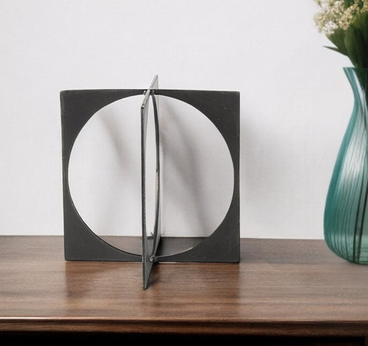 6" Charcoal Gray Metal Circle Square Sculpture-0