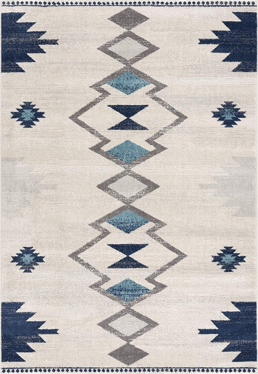 3' X 5' Blue and Ivory Southwestern Area Rug-1