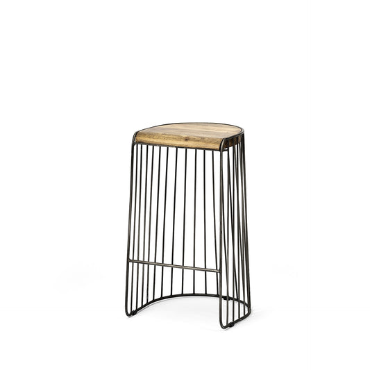 29" Black Solid Wood and Metal Backless Bar Chair-0