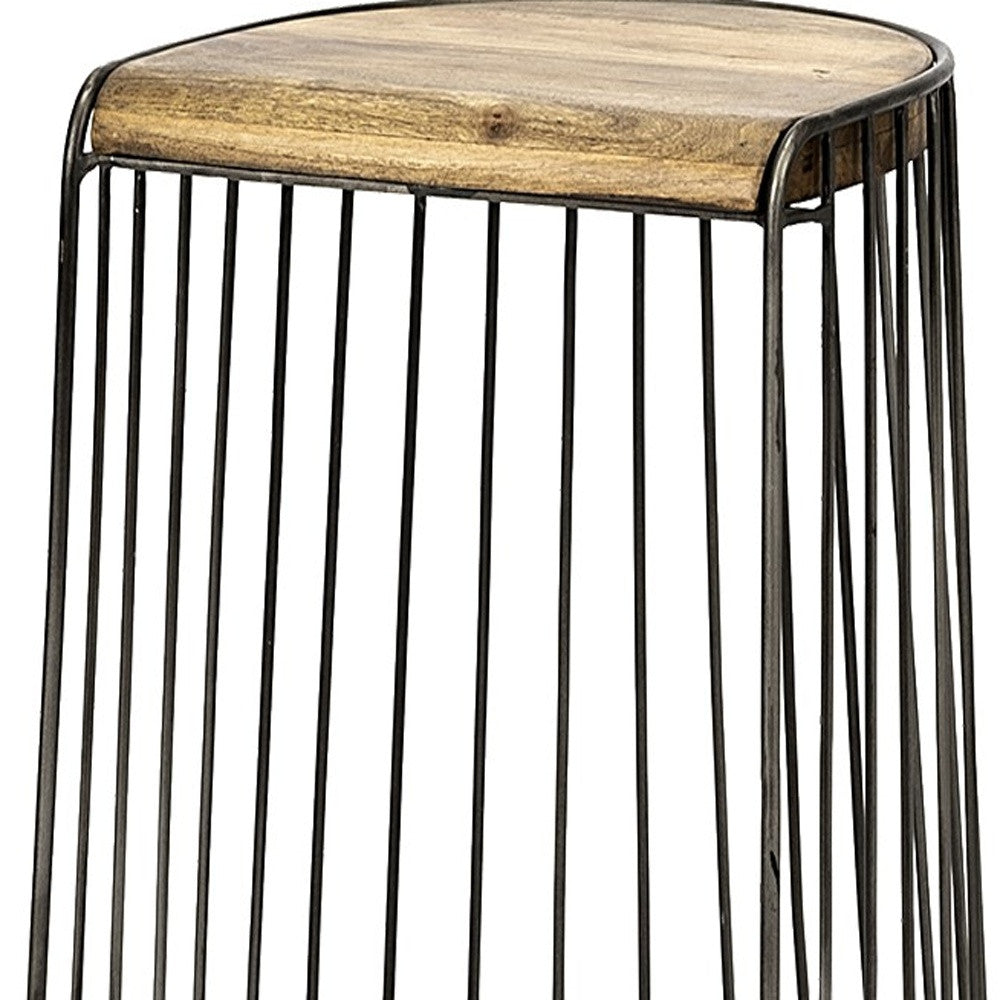 29" Black Solid Wood and Metal Backless Bar Chair-8