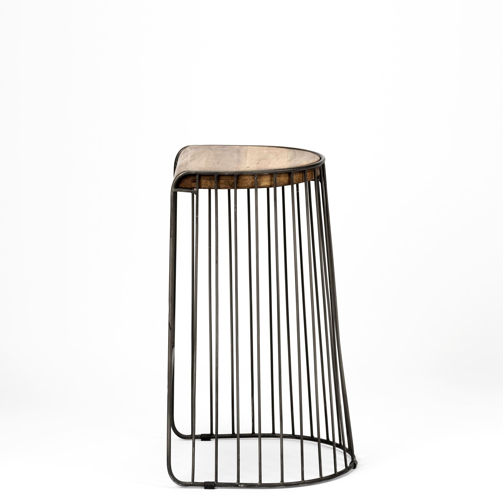 29" Black Solid Wood and Metal Backless Bar Chair-3