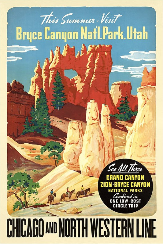12" X 18" Vintage 1950S Bryce Canyon National Park Wall Art-0