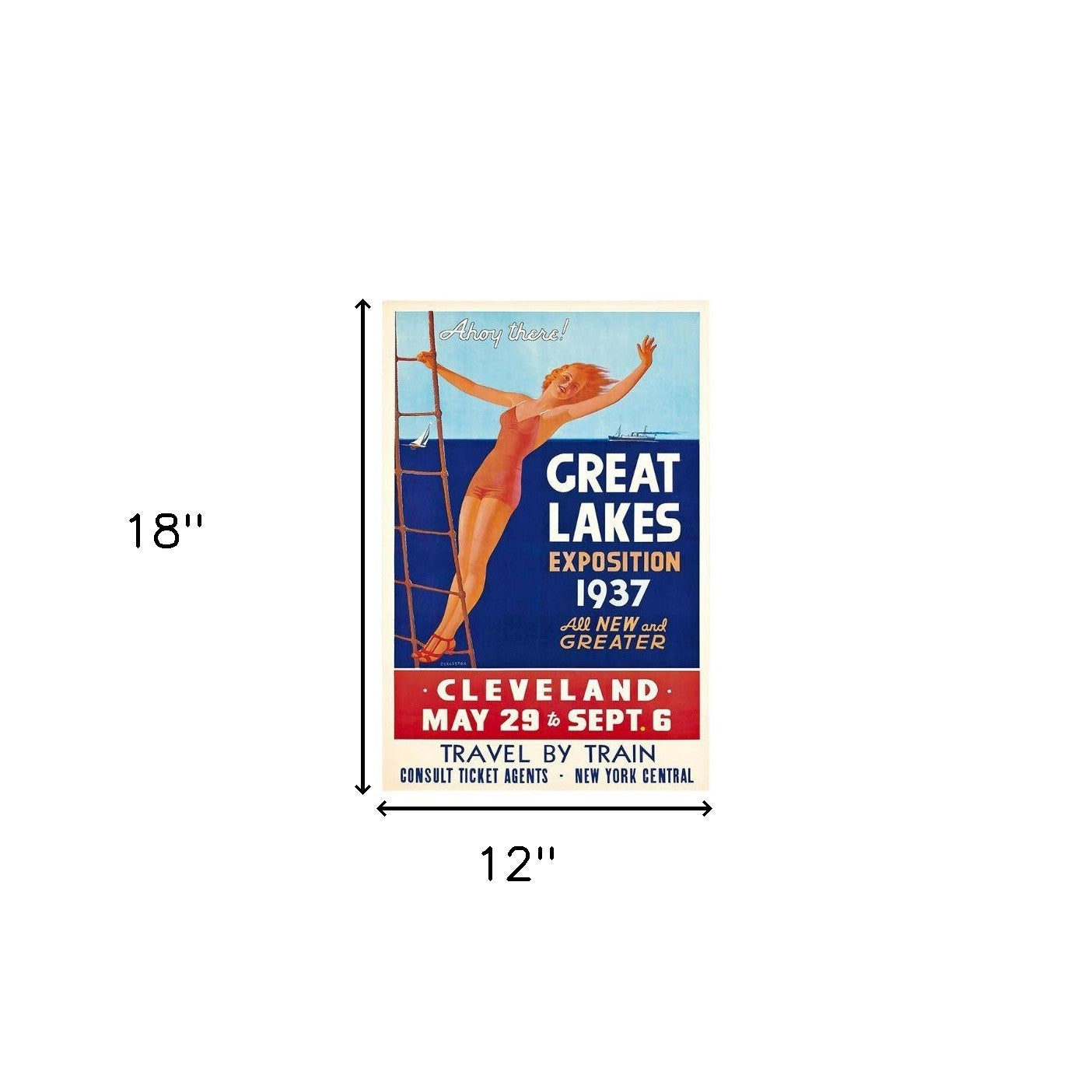 12" X 18" Great Lakes 1937 Vintage Travel Poster Wall Art-5