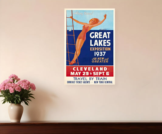 12" X 18" Great Lakes 1937 Vintage Travel Poster Wall Art-0
