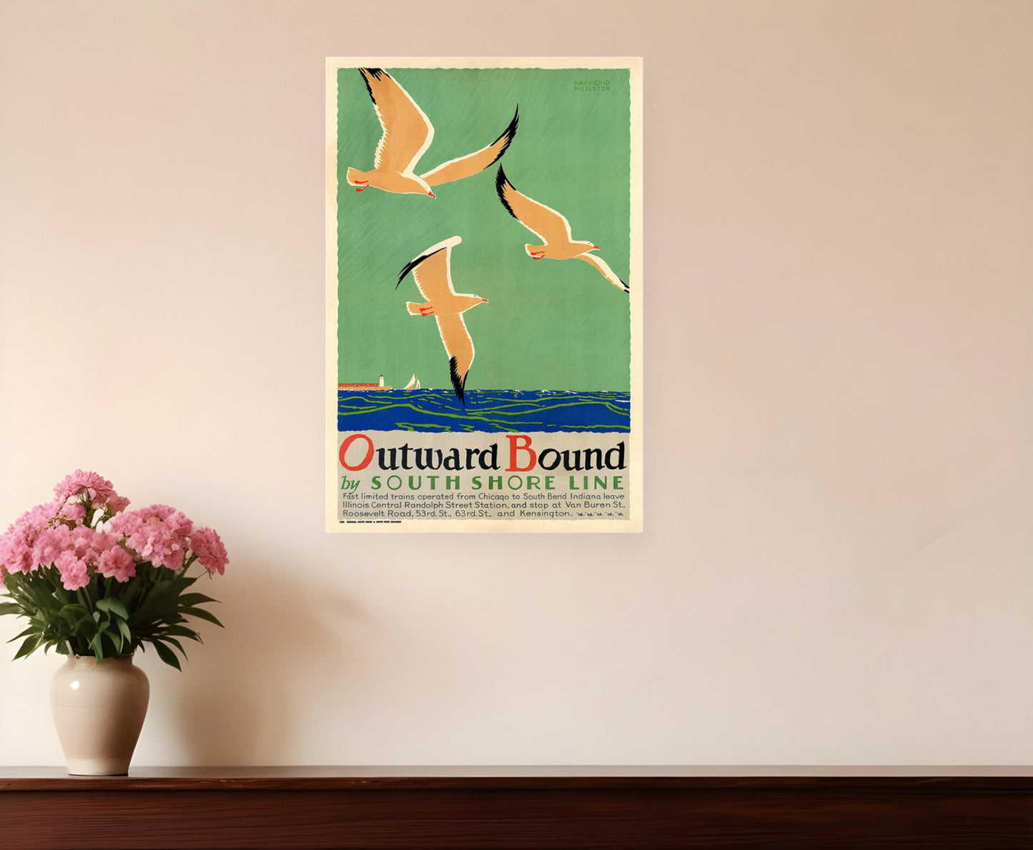 12" X 18" Birds Over Lake Michigan C1929 Vintage Travel Poster Wall Art-0