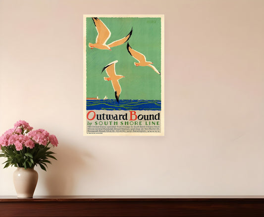 12" X 18" Birds Over Lake Michigan C1929 Vintage Travel Poster Wall Art-0