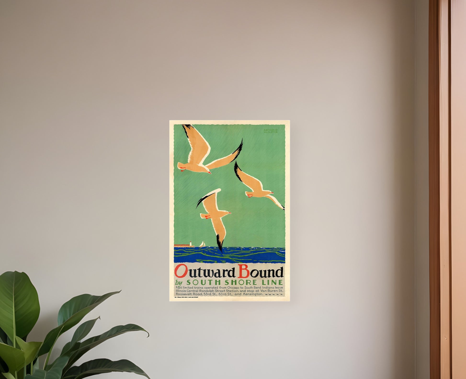 9" X 12" Birds Over Lake Michigan C1929 Vintage Travel Poster Wall Art-1