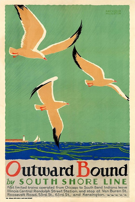 9" X 12" Birds Over Lake Michigan C1929 Vintage Travel Poster Wall Art-0