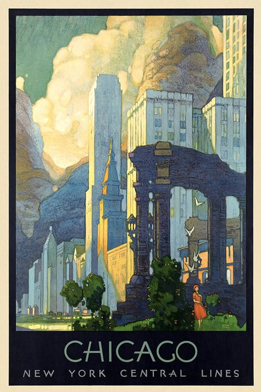 12" X 18" Vintage 1929 Chicago Michigan Ave Travel Poster Wall Art-0