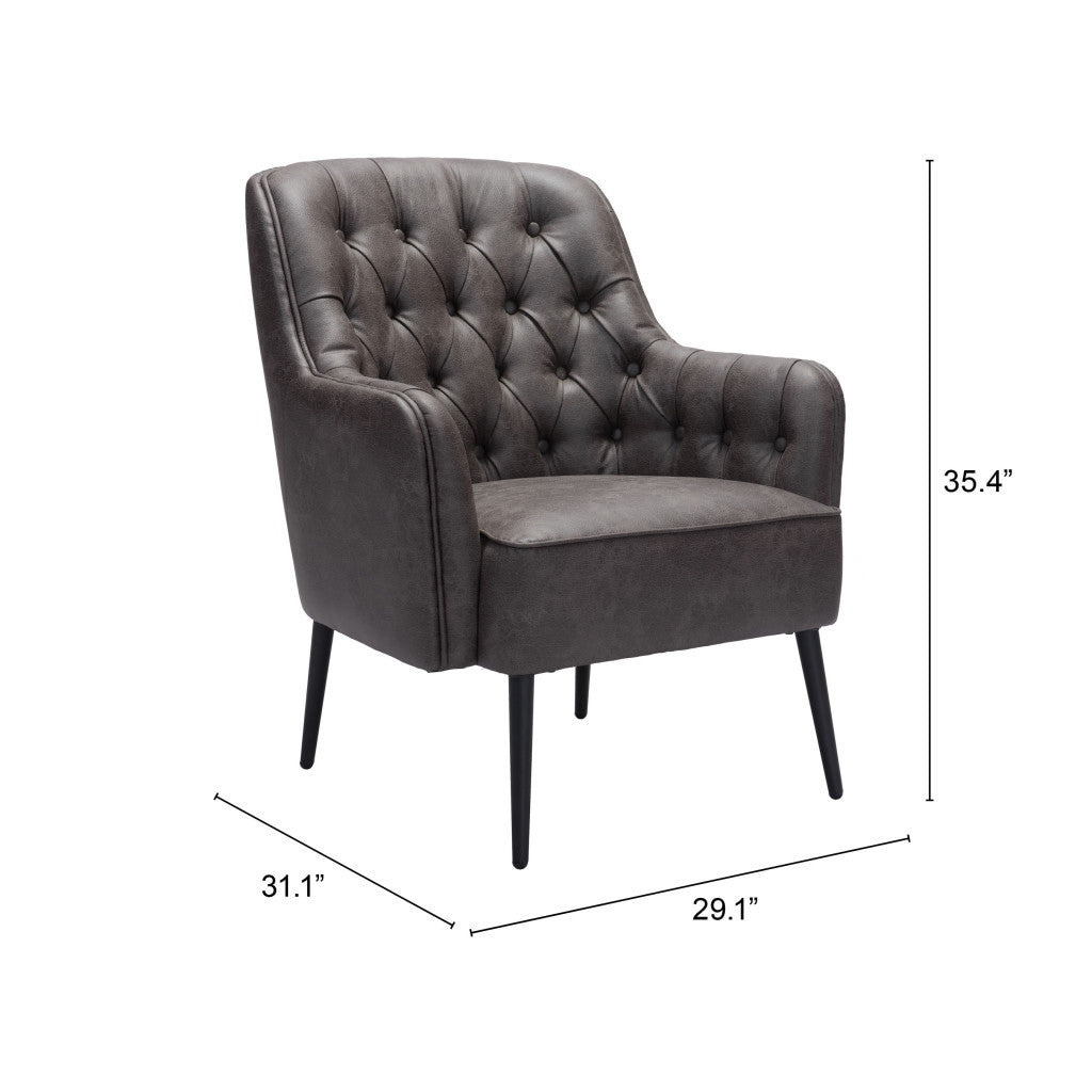 29" Black Faux Leather And Upholstered Tufted Chesterfield Chair-7