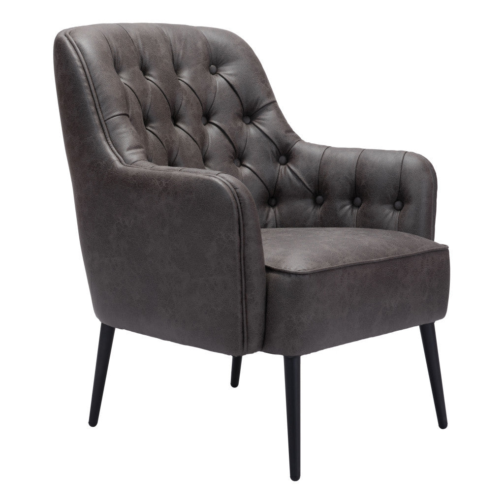 29" Black Faux Leather And Upholstered Tufted Chesterfield Chair-5