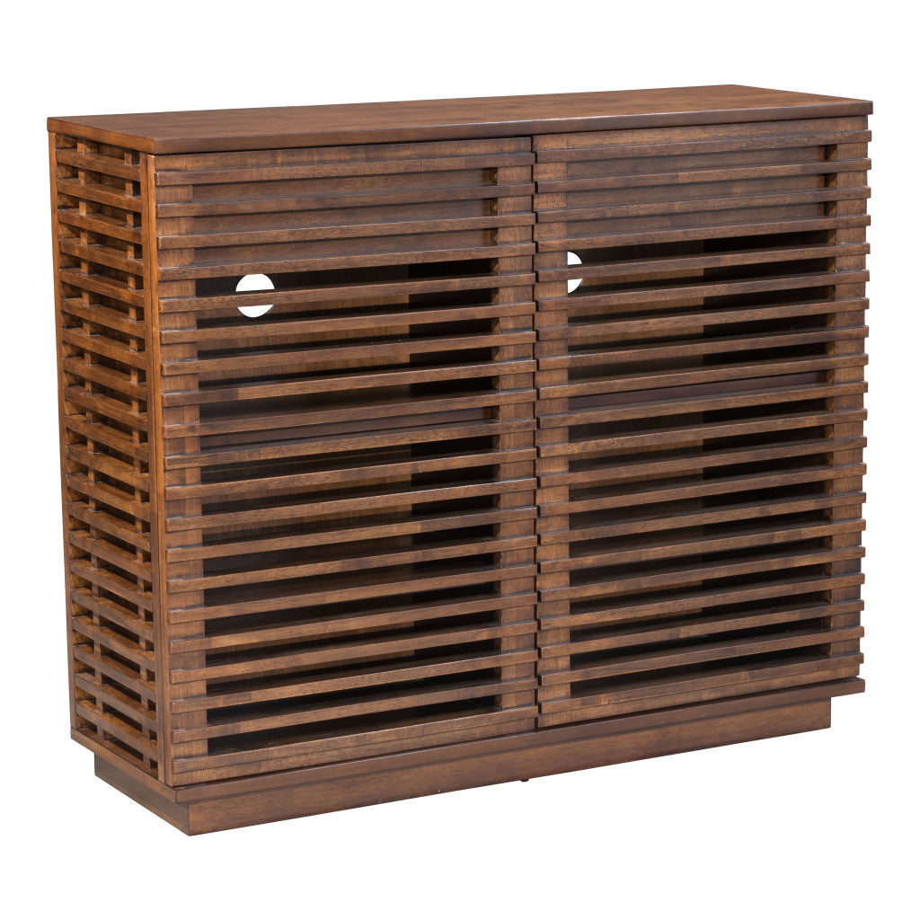 42" Walnut Wood Accent Cabinet With Three Shelves And Two Drawers-0