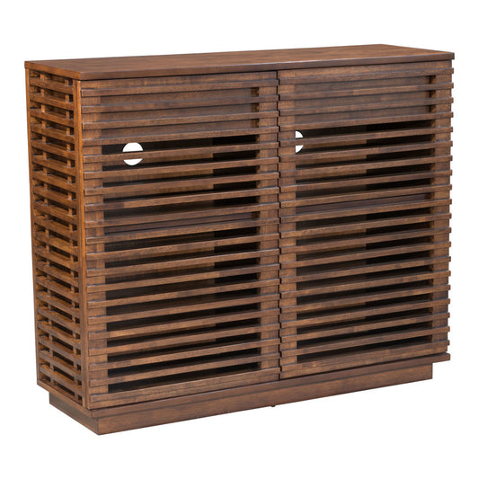 42" Walnut Wood Accent Cabinet With Three Shelves And Two Drawers-0