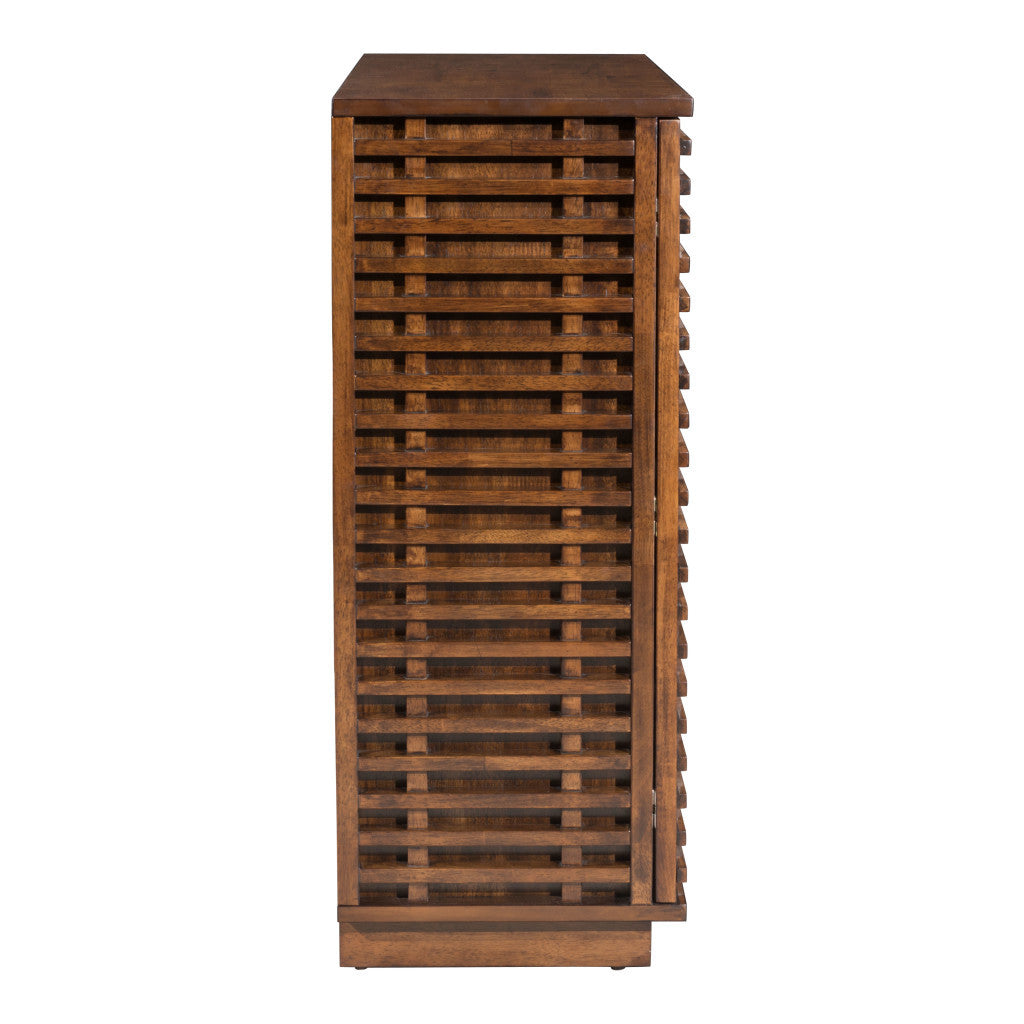 42" Walnut Wood Accent Cabinet With Three Shelves And Two Drawers-2