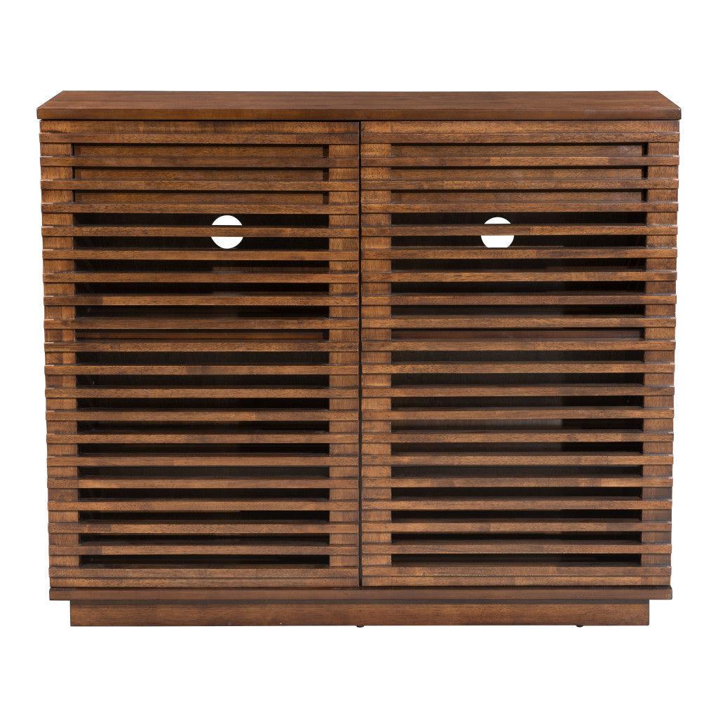 42" Walnut Wood Accent Cabinet With Three Shelves And Two Drawers-3