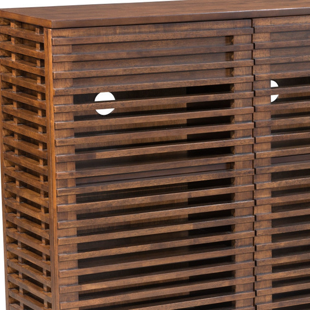 42" Walnut Wood Accent Cabinet With Three Shelves And Two Drawers-6