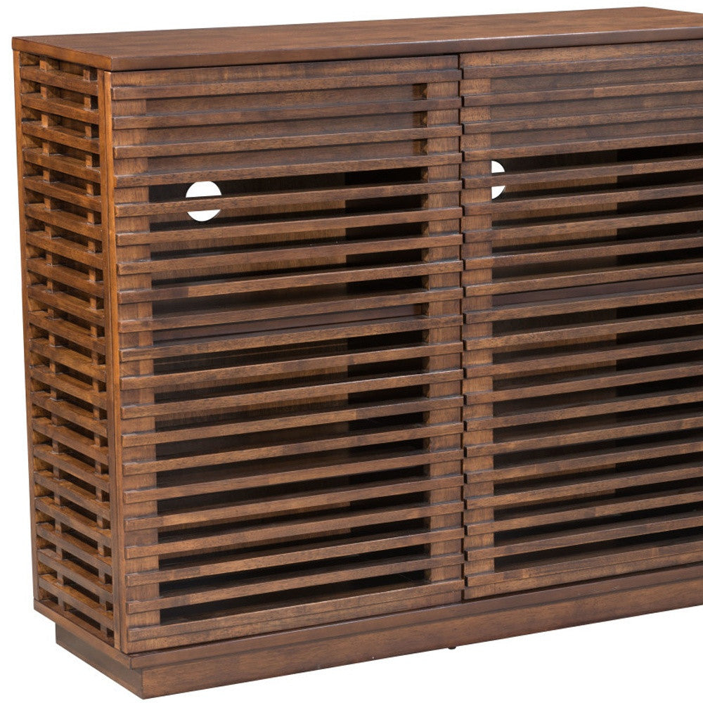 42" Walnut Wood Accent Cabinet With Three Shelves And Two Drawers-5