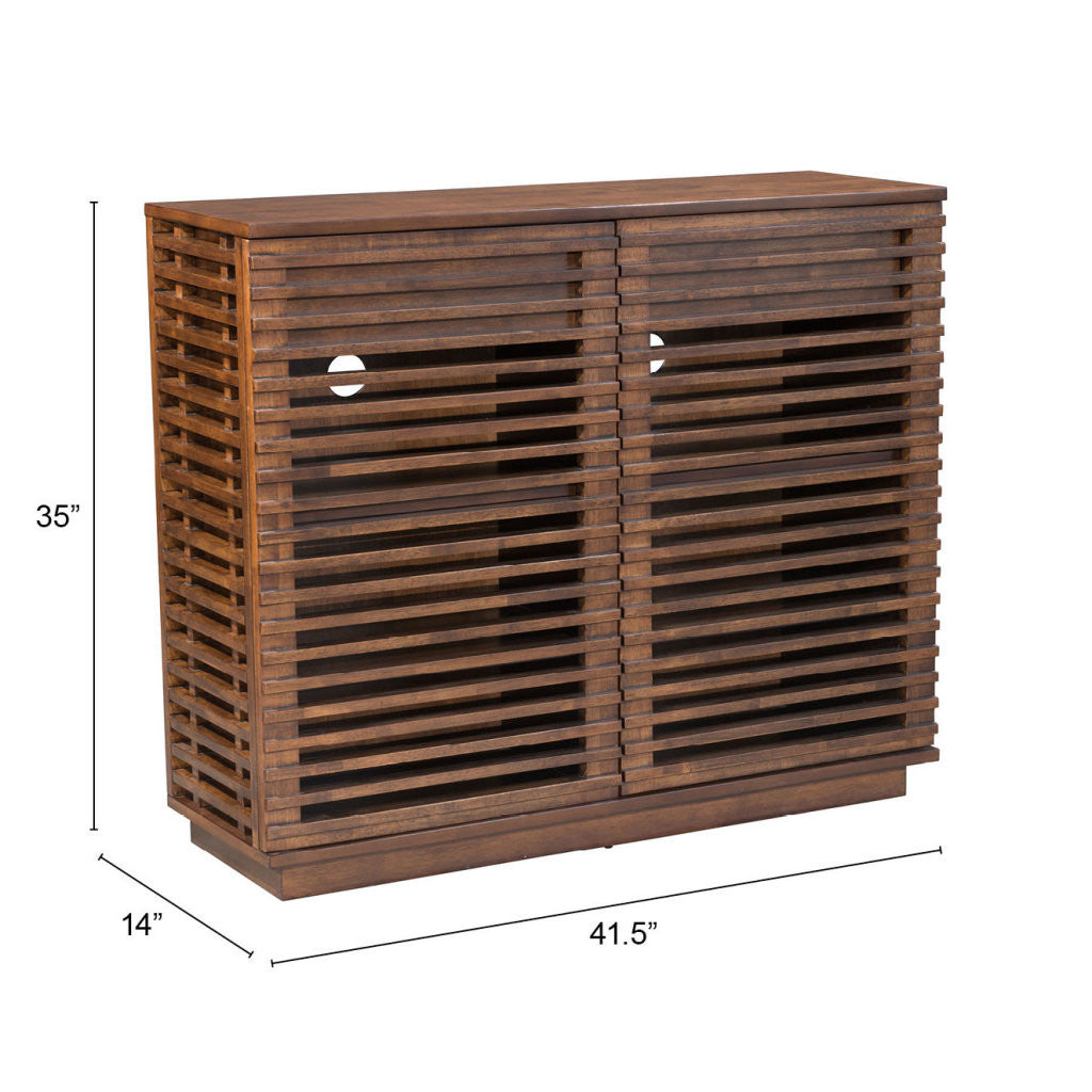 42" Walnut Wood Accent Cabinet With Three Shelves And Two Drawers-8