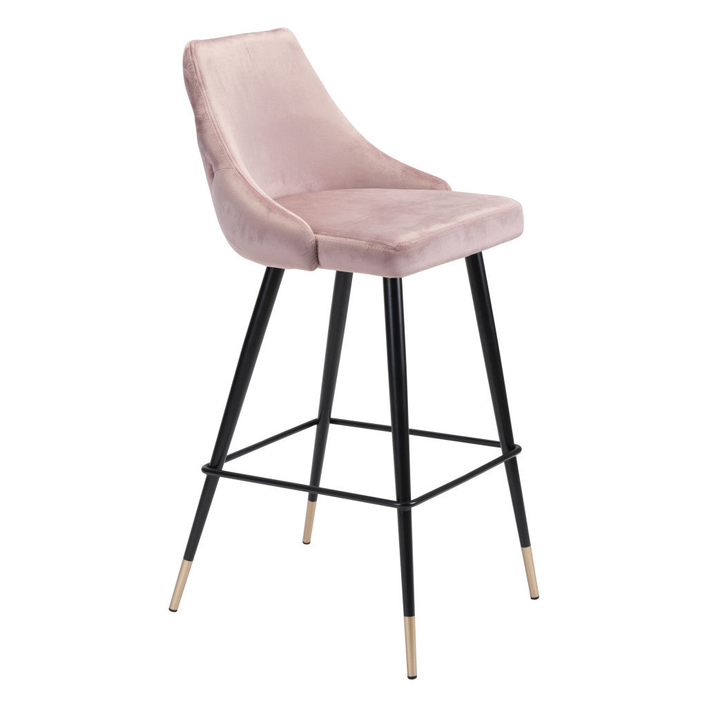 30" Pink And Black Velvet And Steel Bar Height Bar Chair-0