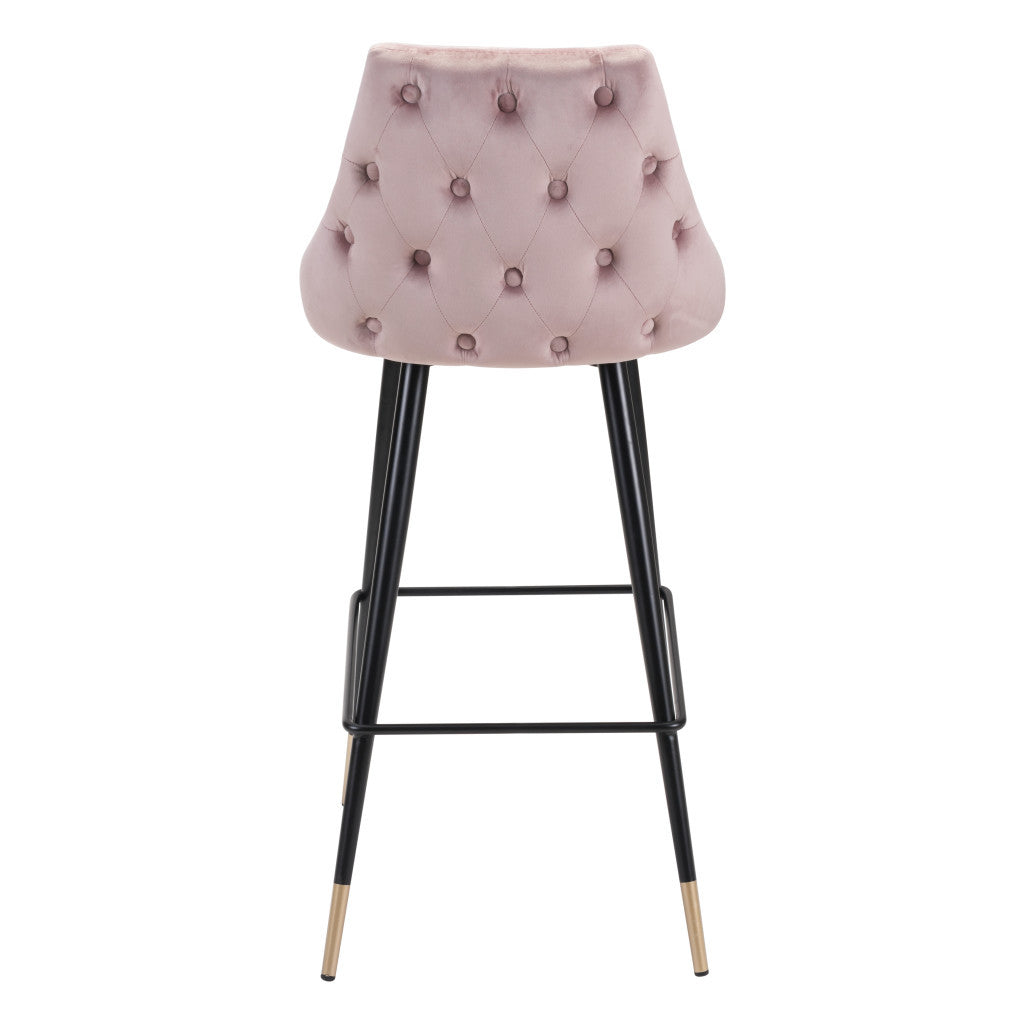 30" Pink And Black Velvet And Steel Bar Height Bar Chair-3