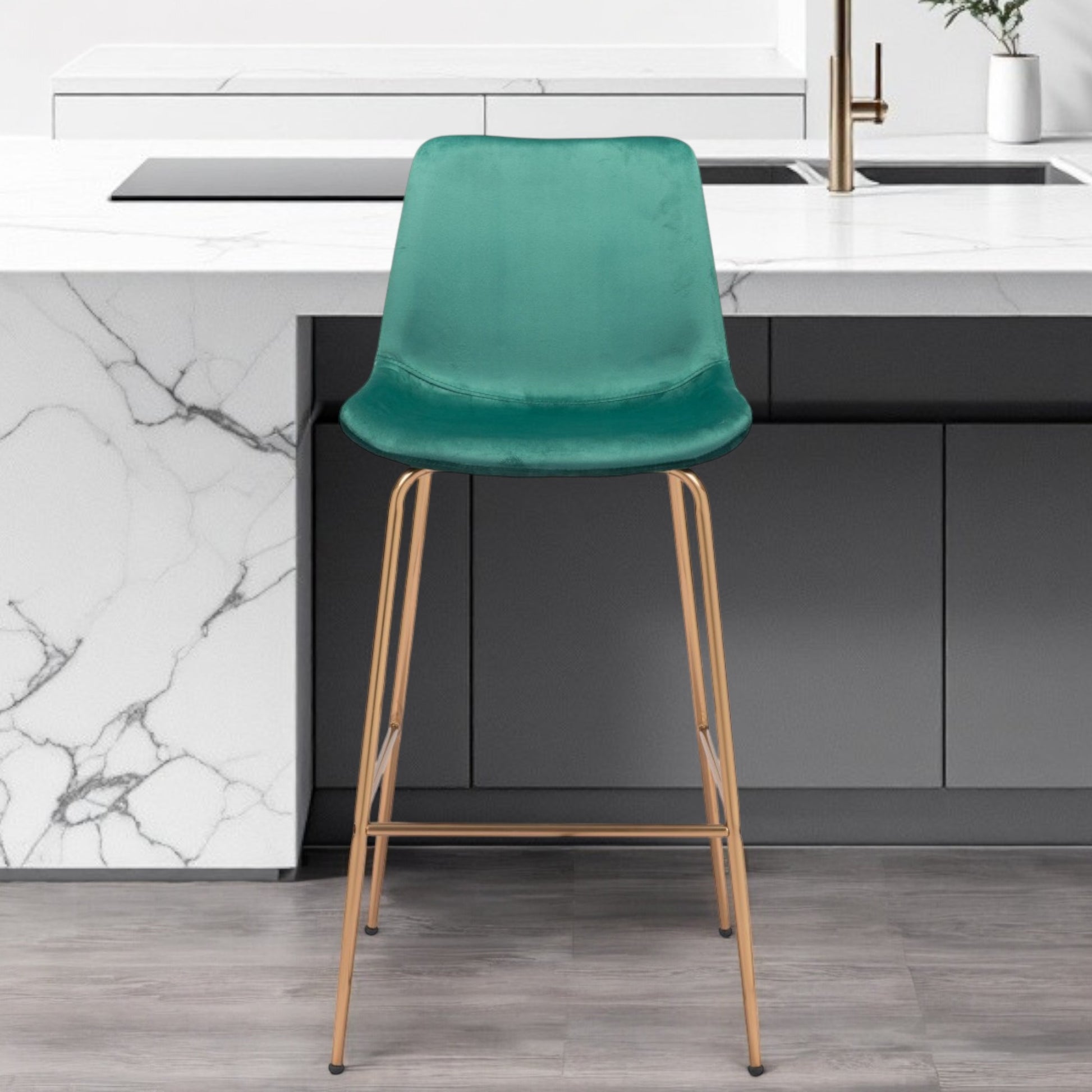 31" Green And Copper Steel Low Back Bar Height Bar Chair-1