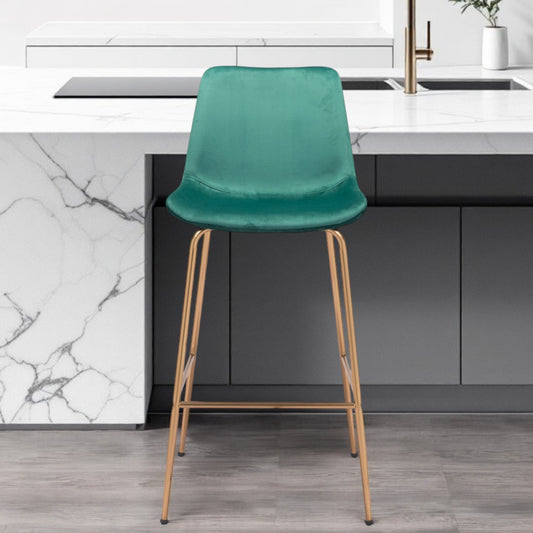 31" Green And Copper Steel Low Back Bar Height Bar Chair-1