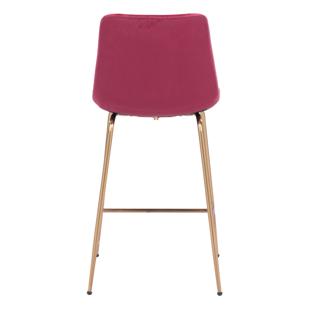 26" Red And Copper Velvet And Steel Low Back Counter Height Bar Chair-3