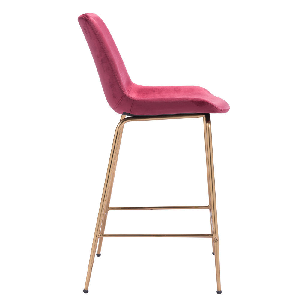 26" Red And Copper Velvet And Steel Low Back Counter Height Bar Chair-4
