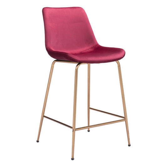 26" Red And Copper Velvet And Steel Low Back Counter Height Bar Chair-0