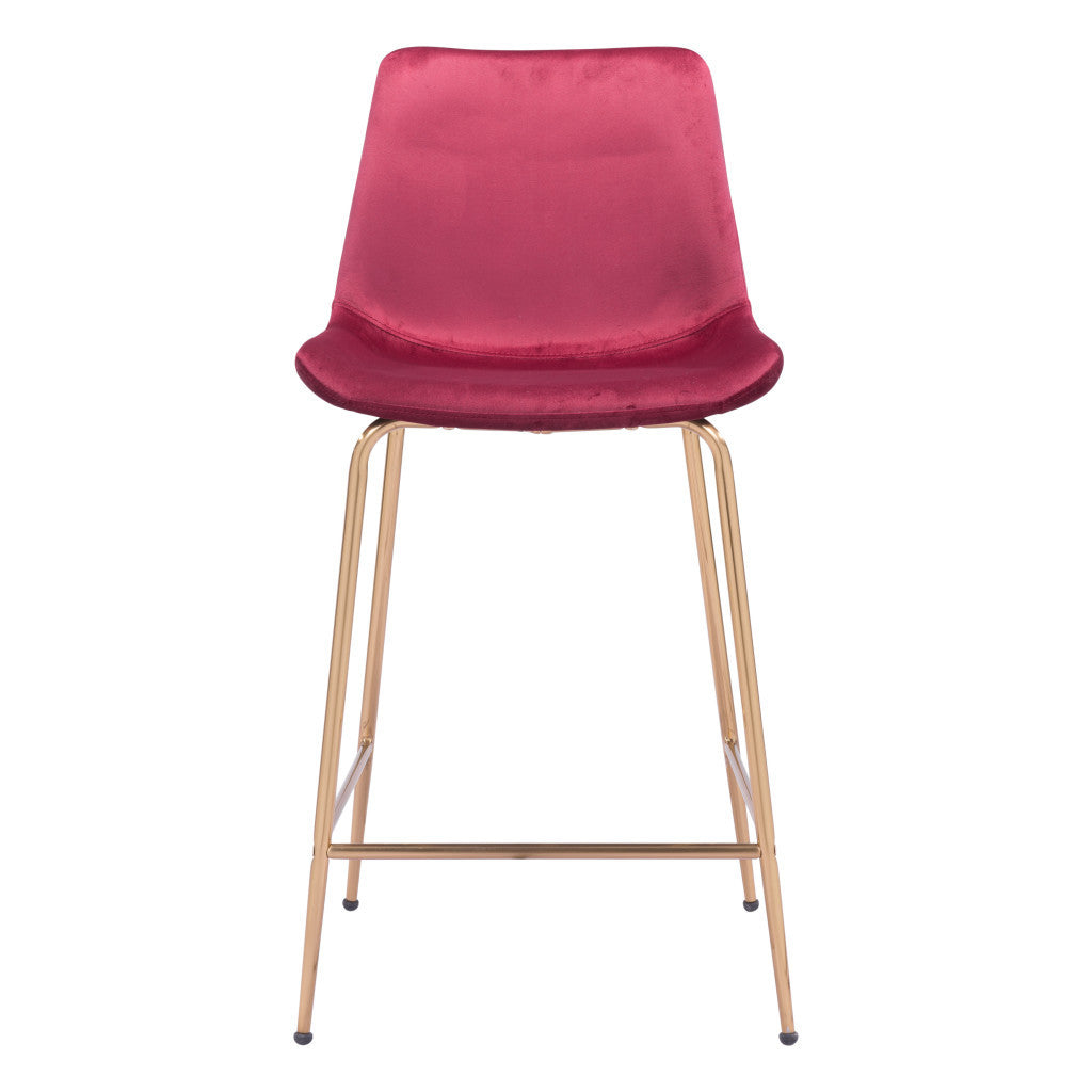26" Red And Copper Velvet And Steel Low Back Counter Height Bar Chair-2