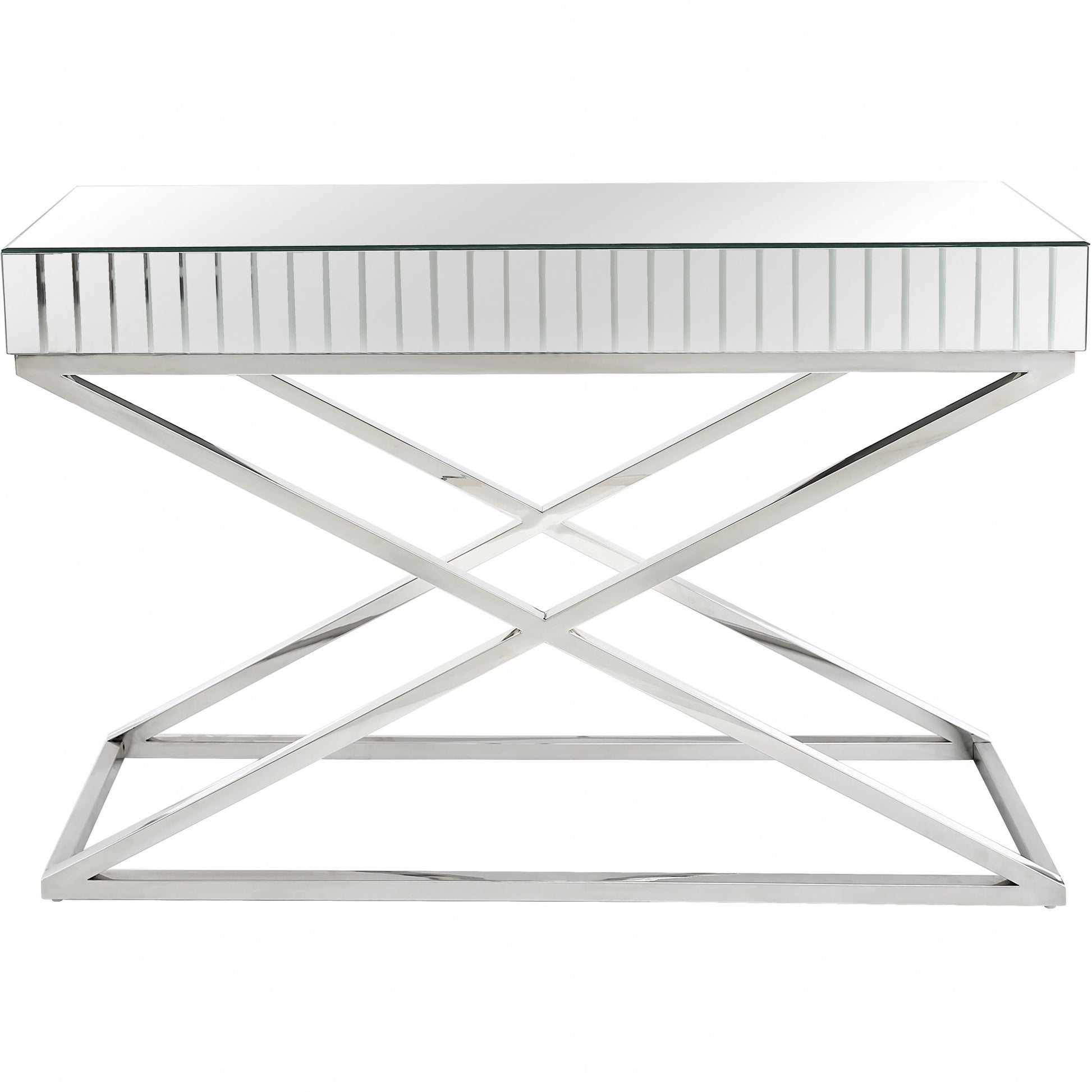 47" Silver Mirrored Glass Console Table-0