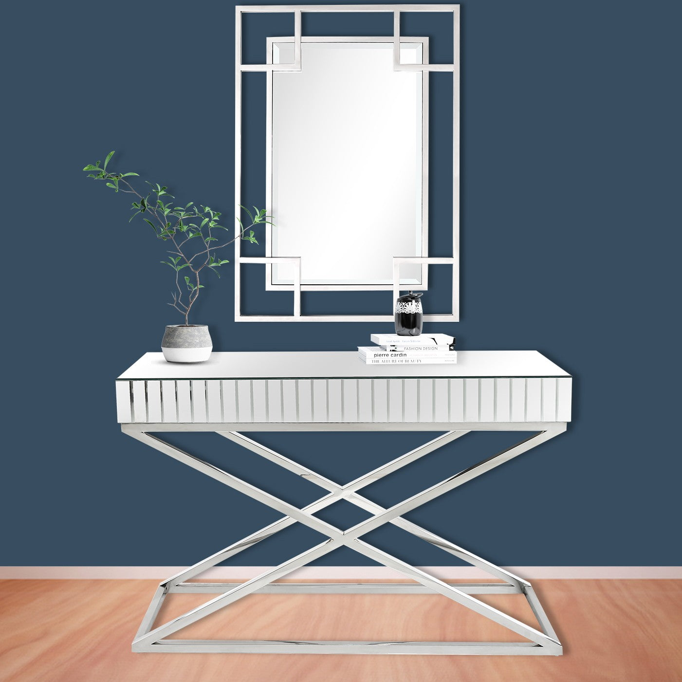 47" Silver Mirrored Glass Console Table-7