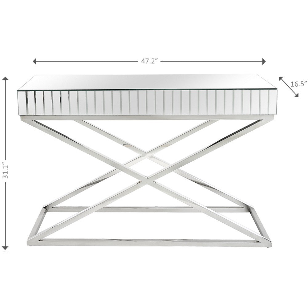 47" Silver Mirrored Glass Console Table-8