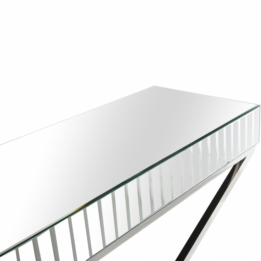 47" Silver Mirrored Glass Console Table-5