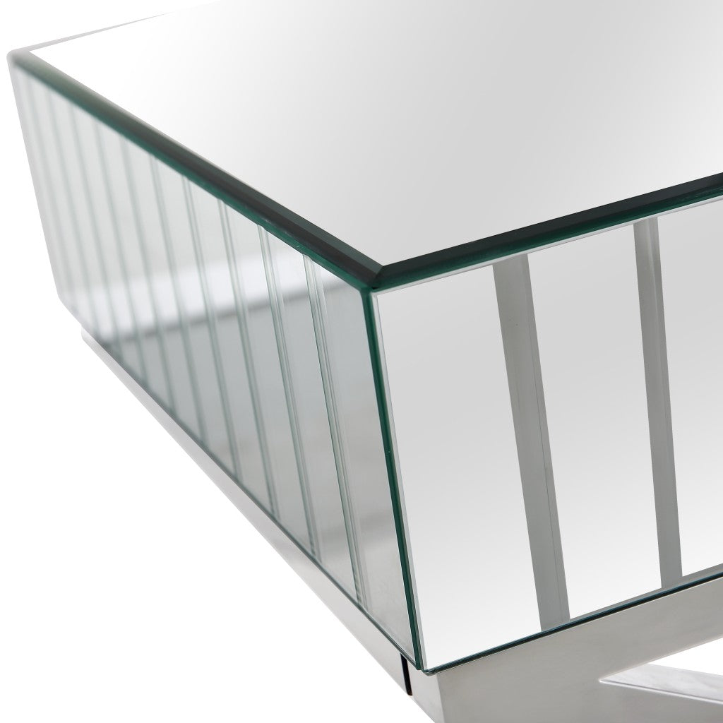 47" Silver Mirrored Glass Console Table-6