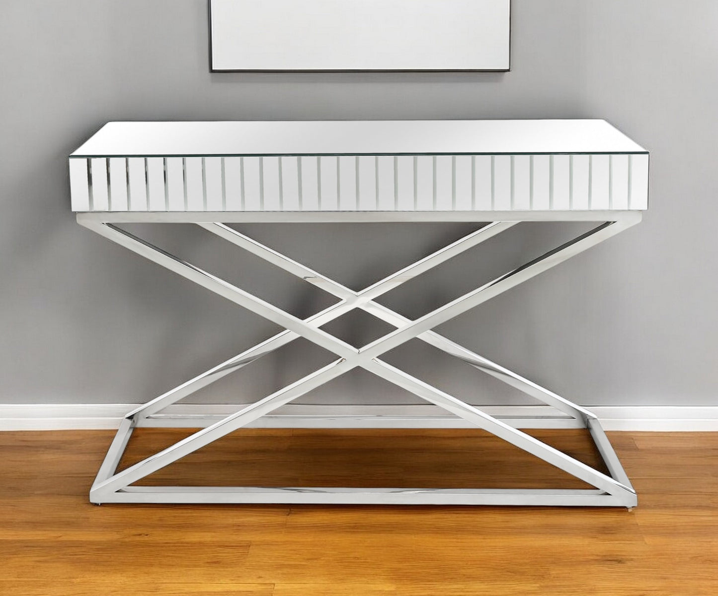 47" Silver Mirrored Glass Console Table-1
