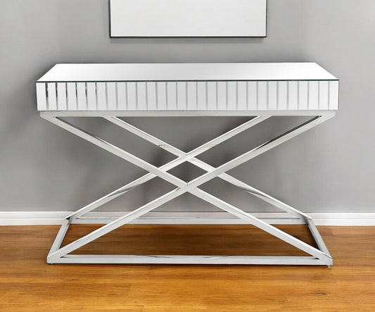 47" Silver Mirrored Glass Console Table-1
