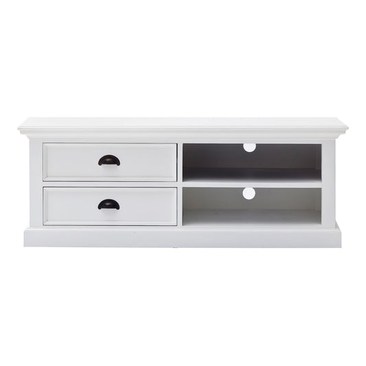 47" White Solid Wood Drawers and Open Shelving Entertainment Center-0