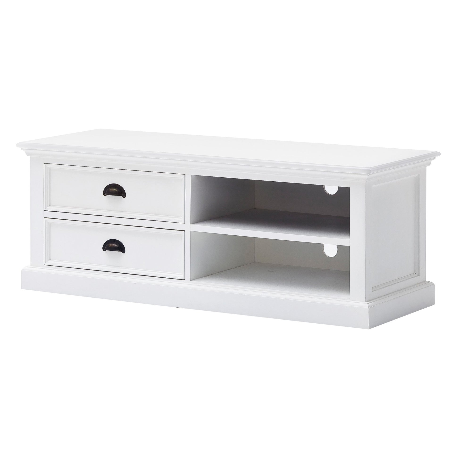 47" White Solid Wood Drawers and Open Shelving Entertainment Center-2