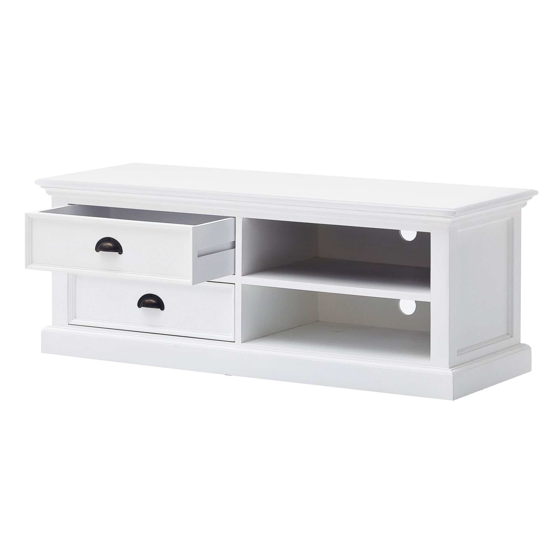 47" White Solid Wood Drawers and Open Shelving Entertainment Center-3
