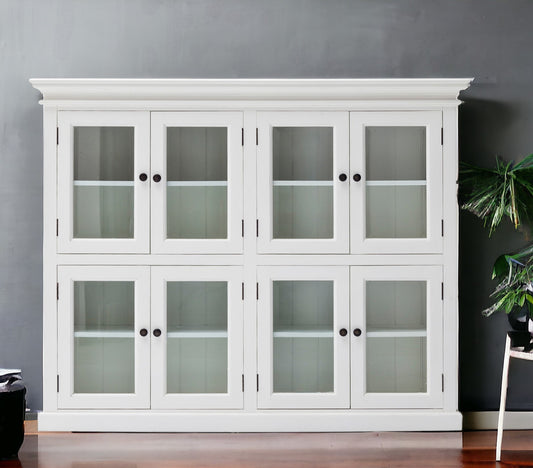 52" White Wood and Glass Two Level Storage Cabinet-1