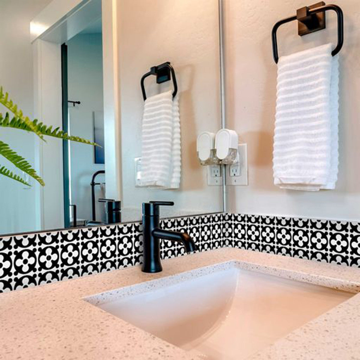 7" X 7" Black and White Medeci Peel and Stick Removable Tiles-5