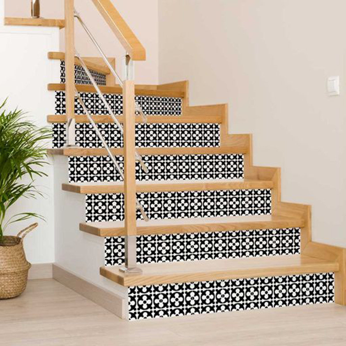7" X 7" Black and White Medeci Peel and Stick Removable Tiles-3