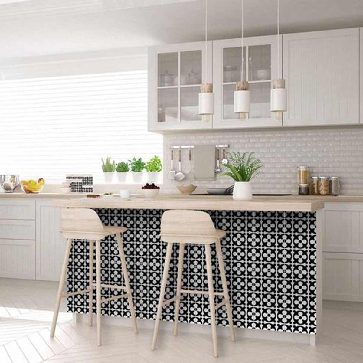 7" X 7" Black and White Medeci Peel and Stick Removable Tiles-7